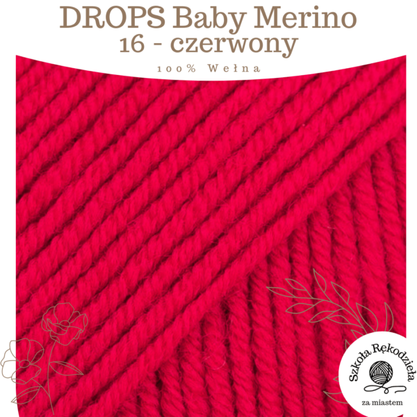 Drops Baby Merino 16, czerwony, Szkoła Rękodzieła za Miastem