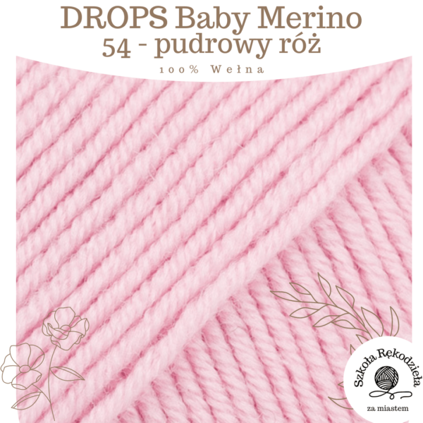 Drops Baby Merino 54, pudrowy róż, Szkoła Rękodzieła za Miastem