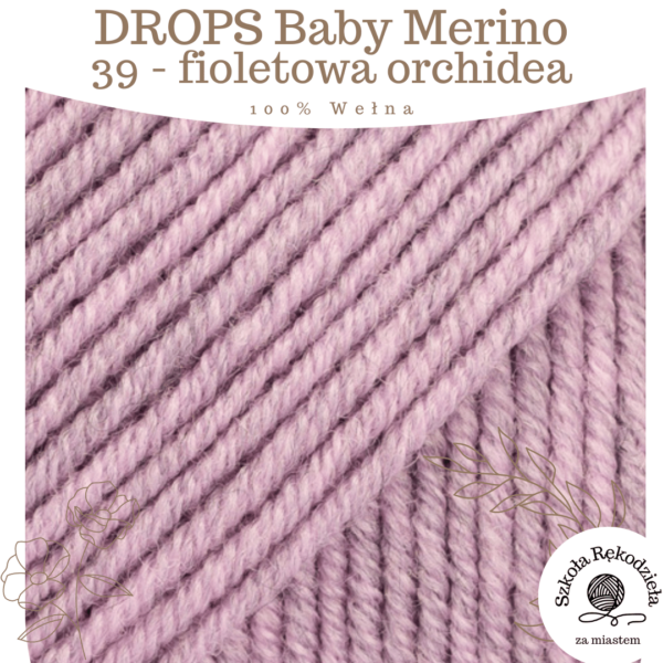 Drops Baby Merino 39, fioletowa orchidea, Szkoła Rękodzieła za Miastem