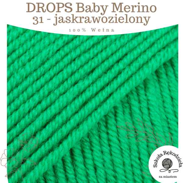 Drops Baby Merino 31, jaskrawozielony, Szkoła Rękodzieła za Miastem