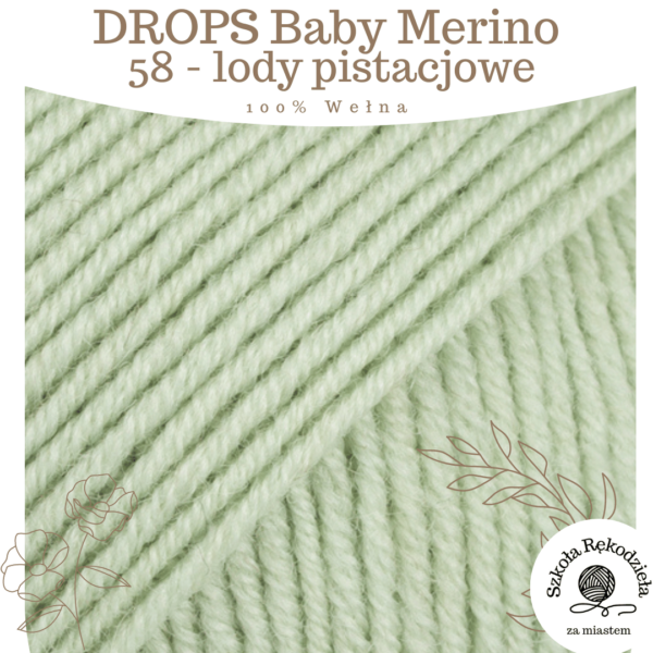 Drops Baby Merino 58, lody pistacjowe, Szkoła Rękodzieła za Miastem