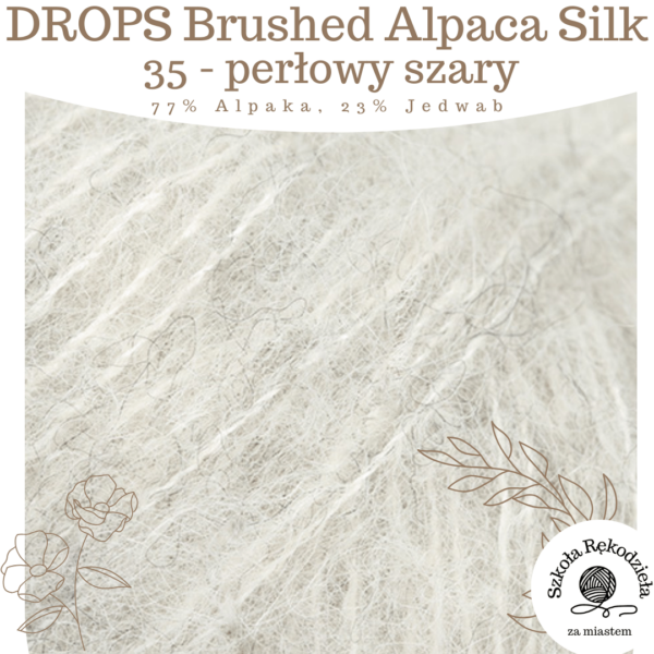 Drops Brushed Alpaca Silk, 35, perłowy szary, Szkoła Rękodzieła za Miastem