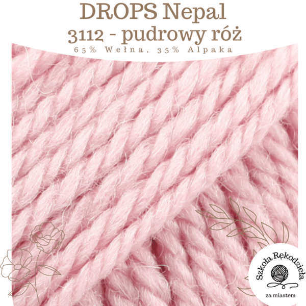 Drops Nepal, 3112, pudrowy róż, Szkoła Rękodzieła za Miastem