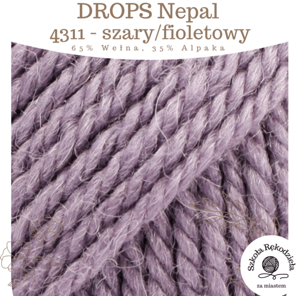 Drops Nepal, 4311, szary/fioletowy, Szkoła Rękodzieła za Miastem