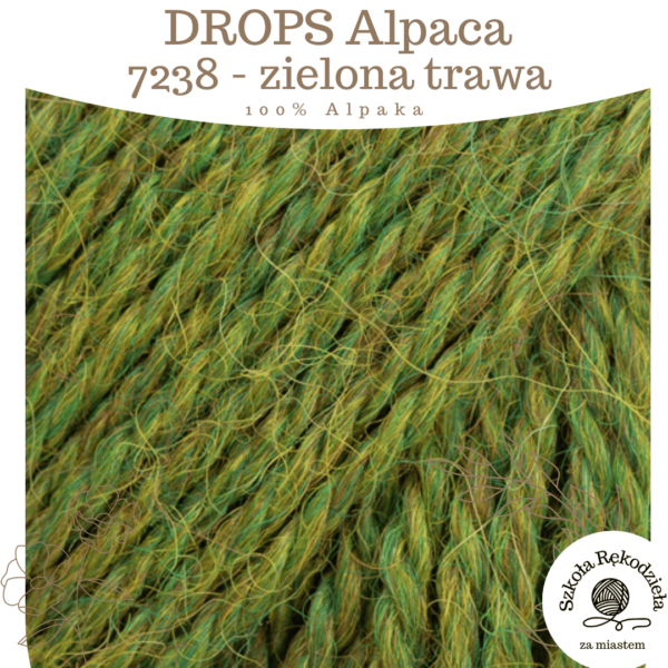 Drops Alpaca 7238, zielona trawa, Szkoła Rękodzieła za Miastem
